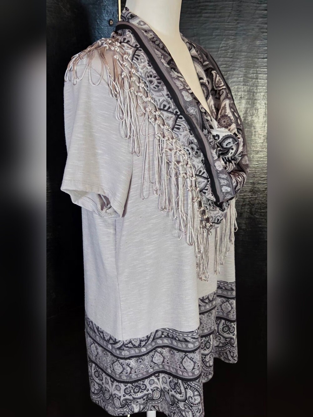 One World Live & Let Live Gray Space Dye Scarf Top Set M - Picture 9 of 16